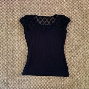 Shortsleeved black knit top by Boston Proper. Made in USA. Size S